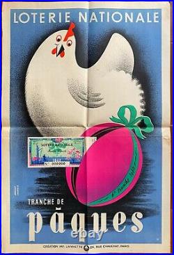 Affiche LOTERIE NATIONALE Tranche de Pâques DEROUET-LESACQ 40x60cm 1940