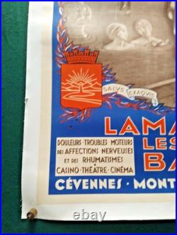 Affiche Lamalou-les-Bains vers 1930 Chemins de fer P. O. Midi