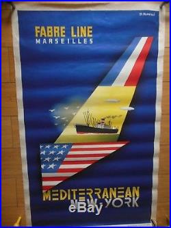 Affiche Lithographiee Compagnie Maritime Fabre Line (paquebot, New York)