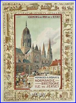 Affiche Normandie Bretagne Jersey Tapisserie de Bayeux par H. Toussaint 1910