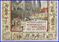 Affiche Normandie Bretagne Jersey Tapisserie de Bayeux par H. Toussaint 1910