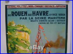 Affiche Normandie / Compagnie Navigation Felix Faure / Rouen Le Havre