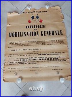 Affiche ORDRE de MOBILISATION GENERALE 1939 72x91 Vendu en l'état Rare