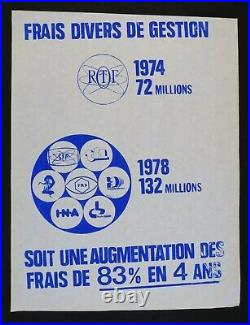 Affiche ORTF SFP 1974 1978 AUGMENTATION DES FRAIS DE 83% 377