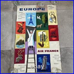 Affiche Originale Ancienne Jean Carlu 1957 Air France Europe