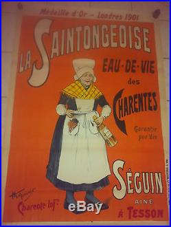 Affiche Originale Ancienne La Saintongeoise Eau de Vie des Charentes