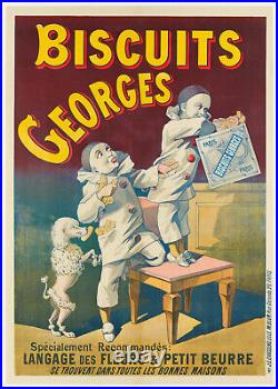 Affiche Originale Biscuit Georges Chien caniche Pierrot Paris 1900