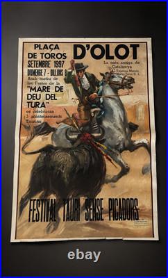Affiche Originale Corrida Olot 1997 Catalogne 108x79 CM Tauromachie Vintage
