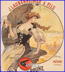 Affiche Originale F. Bac Brasserie Laubenheimer Bière Nérac Lot 1908