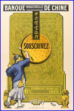 Affiche Originale Finance Géo Duval Banque Industrielle de Chine Gong 1920