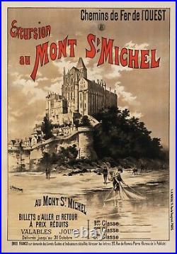 Affiche Originale Fraipont Gustave Mont st Michel Normandie Pêche 1895