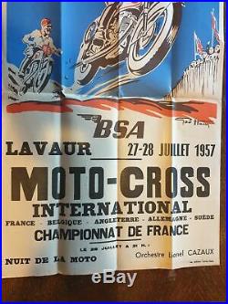 Affiche Originale Geo Ham Moto Cross International 1957 Bsa Gold Star Victor