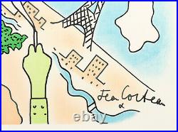 Affiche Originale Jean Cocteau Air France Paris Tour Eiffel -Vers 1963
