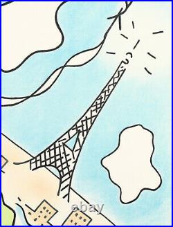 Affiche Originale Jean Cocteau Air France Paris Tour Eiffel -Vers 1963