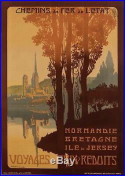 Affiche Originale Julien Lacaze Normandie Bretagne Ile de Jersey 1910