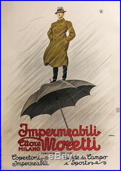 Affiche Originale L. Metlicovitz Imperméable Moretti Milan Mode -1920