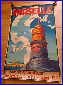 Affiche Originale Lithographiee, Marseille Sur La Cote D'azur, Par Beglia