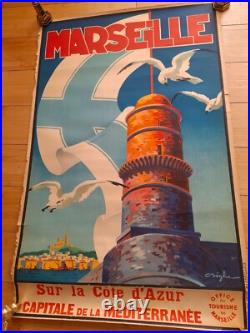 Affiche Originale Lithographiee, Marseille Sur La Cote D'azur, Par Beglia