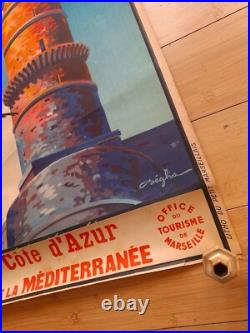 Affiche Originale Lithographiee, Marseille Sur La Cote D'azur, Par Beglia
