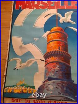 Affiche Originale Lithographiee, Marseille Sur La Cote D'azur, Par Beglia