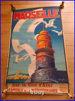 Affiche Originale Lithographiee, Marseille Sur La Cote D'azur, Par Beglia
