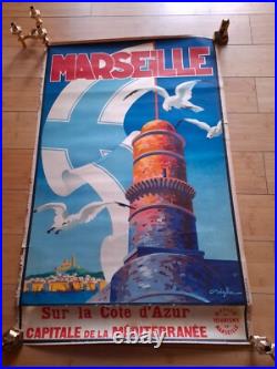 Affiche Originale Lithographiee, Marseille Sur La Cote D'azur, Par Beglia