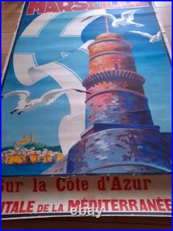 Affiche Originale Lithographiee, Marseille Sur La Cote D'azur, Par Beglia