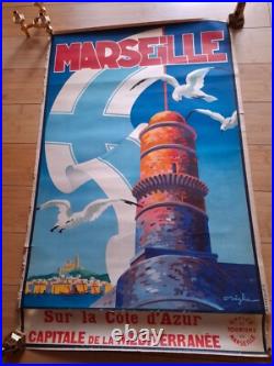 Affiche Originale Lithographiee, Marseille Sur La Cote D'azur, Par Beglia