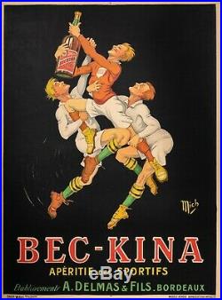 Affiche Originale Mich Bec Kina Aperitif des sportifs Rugbyman 1921