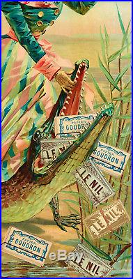 Affiche Originale Papier à Cigarette JOB Le Nil Pyramide Crocodile 1900