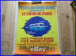 Affiche Originale Petits Autobus Bleus Paris Champs Elysee 60x80 1950 Creusot
