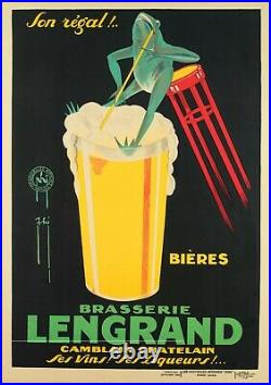 Affiche Originale Phi Bières Brasserie Lengrand Liqueur Grenouille -1926