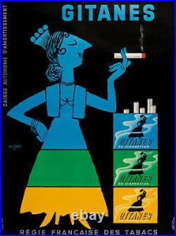 Affiche Originale R. Savignac Gitanes Cigarettes France Tabac 1953