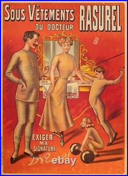 Affiche Originale Sous vêtement Docteur Rasurel Maillot de bain Agrès 1910