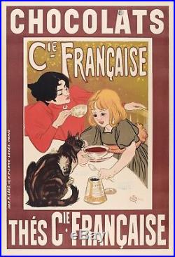 Affiche Originale Théophile Steinlen Chocolats et Thés Chats 1895