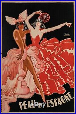 Affiche Originale Zig Peau d'Espagne Mistinguette Josephine Baker 1934