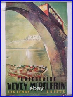 Affiche Originale tourisme Funiculaire Vevey Mont-Pèlerin, lac Léman Suisse