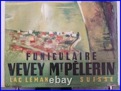 Affiche Originale tourisme Funiculaire Vevey Mont-Pèlerin, lac Léman Suisse
