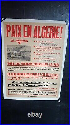 Affiche Paix En Algerie Editee Par Le Pcf 80x60cm Entoilee