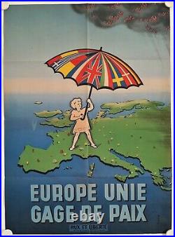 Affiche Paix et Liberté 1951 EUROPE UNIE GAGE DE PAIX illustr. MORAC