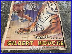 Affiche Palissade Radio Circus Radio Luxembourg Dompteur Gilbert Houcke -fauves