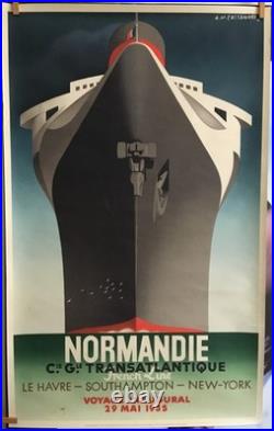 Affiche Paquebot NORMANDIE VOYAGE INAUGURAL du 29 mai 1935 Dim. 100 x 62 cm