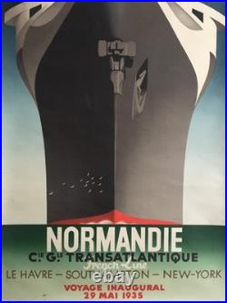 Affiche Paquebot NORMANDIE VOYAGE INAUGURAL du 29 mai 1935 Dim. 100 x 62 cm