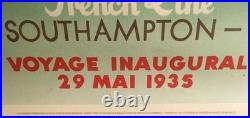 Affiche Paquebot NORMANDIE VOYAGE INAUGURAL du 29 mai 1935 Dim. 100 x 62 cm
