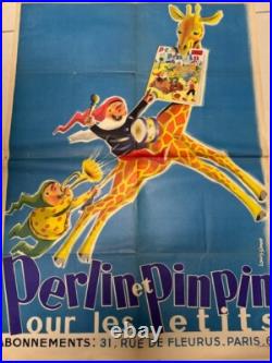 Affiche Perlin et Pinpin BD Enfantina Girafe Lutin 80x57 cm