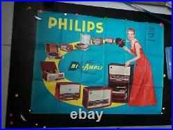 Affiche Philips Femme Avec Panoplie De Radios Typee Annees 1960