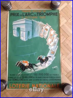 Affiche Poster Loterie Nationale Prix De L'arc De Triomphe Paris 1953 Horse