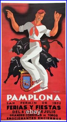 Affiche Poster Pampelune Pamplona San Fermin 1952