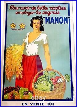 Affiche Publicitaire/1930/ Viano/ Manon/ Femme/ Angrais/ Vintage/ Original/ Rare