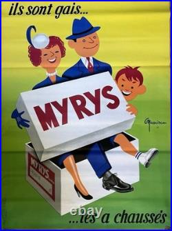 Affiche Publicitaire Ancienne Chaussures Myrys Nicolitch Circa 1955